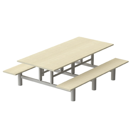 Mesa de Refeitório c/ banco acoplado quadrado 6 pessoas