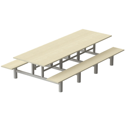 Mesa de Refeitório c/ banco acoplado quadrado 8 pessoas